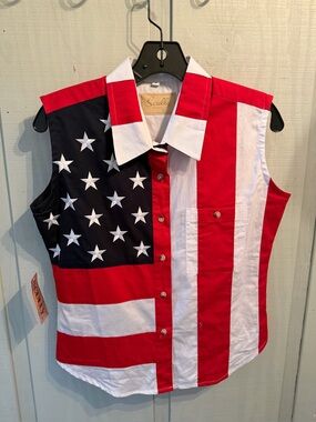 Scully Patriotic American Flag Sleeveless Button-Up Shirt